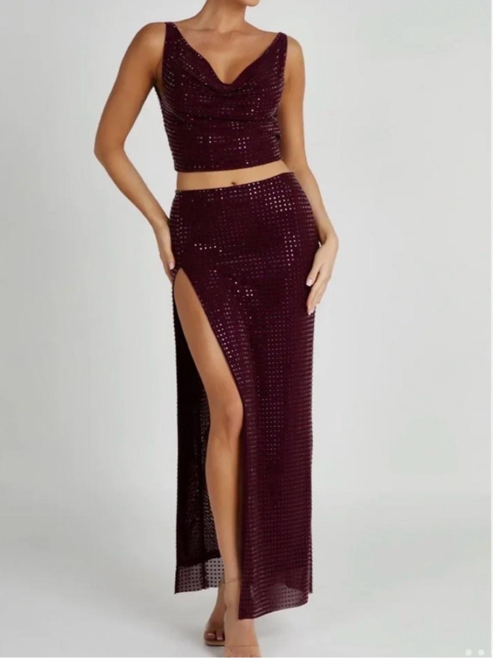 Meshki Ellery Square Crystal Diamanté Top & Skirt Two Piece Dress